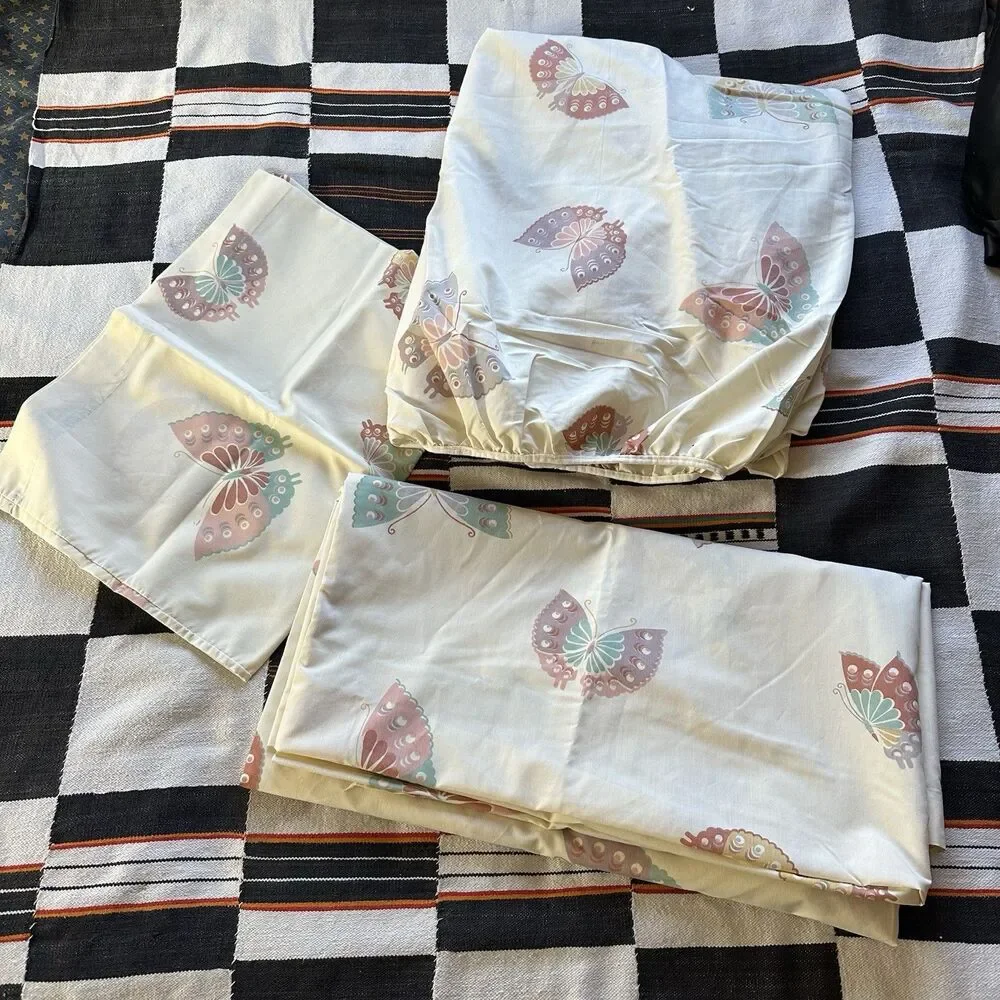 Vintage Westpoint-Pepperell Butterfly Queen Sheet Set. One Pillowcase. Boho. USA